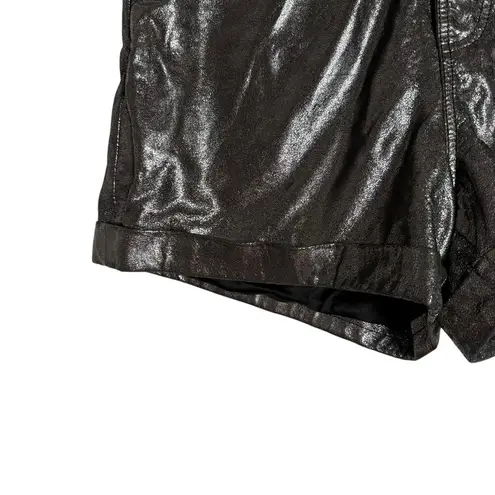 Ba&sh Elric Silver Metallic Leather Mid Rise Shorts Size Small
