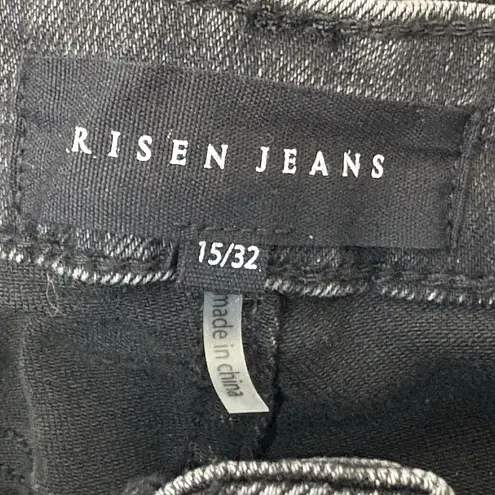 Risen Women's High Rise Distressed Raw Hem Flare Jeans 32/15 NWT Black Size undefined