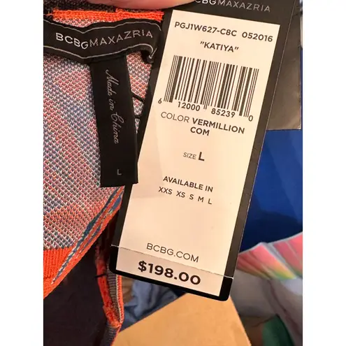 BCBGMAXAZRIA  Katiya Crop Top in an Orange/Blue Geometric Print L