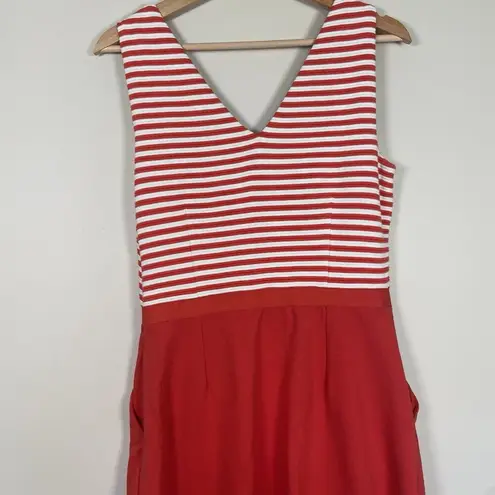 Boden Women's Dress Knit Striped Pockets Red White V Neck Tomato Girl US 8 Lined