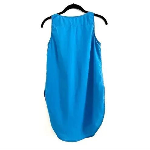 Love Squared Tank Top S Sleeveless Round Hem Button Down Blue Pocket Office