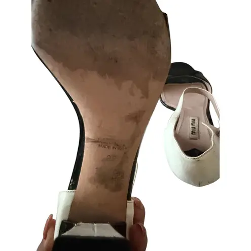 Miu Miu Mod Colorblock Black Ivor Patent Leather Sandals Heels Size 39 / US 9