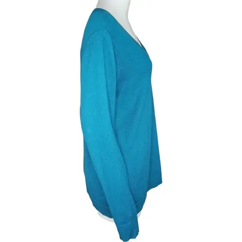 Denim & Co . Crossover V-Neck Long Sleeve Pullover Sweater Spruce BlueGreen Large