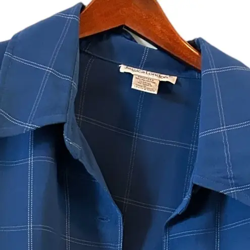 Jessica London size 1X open front blue plaid type shirt