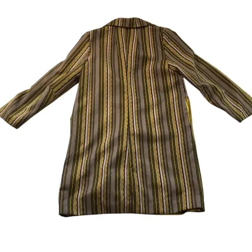 Vintage Jill Houser Green White Striped Trench Coat Size M