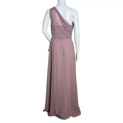 Birdy Grey Dress Womens Small Kira Deep Mauve Chiffon One Shoulder Bridesmaid
