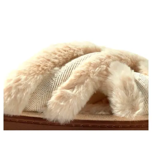 Dearfoams Astrid Crossband Slides Creme Brulee size XL