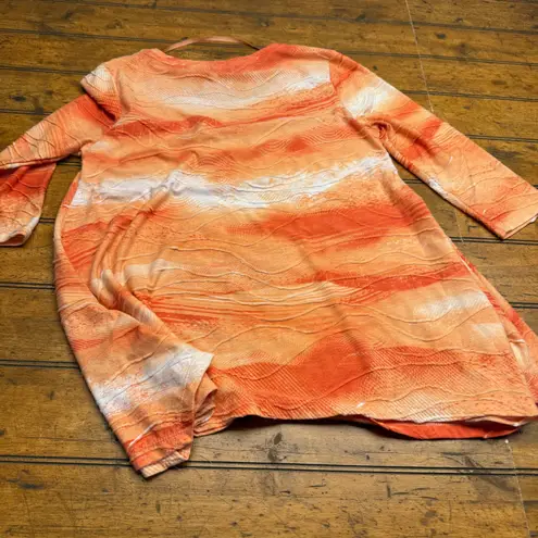 Laura Ashley Women's Orange Wave Print Rhinestone Embellished Tunic Top PM