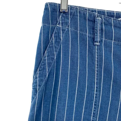 Seven7 Pin Stripe Wide Leg Cropped Chambray Pants High Waisted