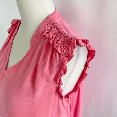 Boden USA Boden Cornelia Woven Mix Top Sleeveless Ruffle V-Neck Blouse Pink Size 2
