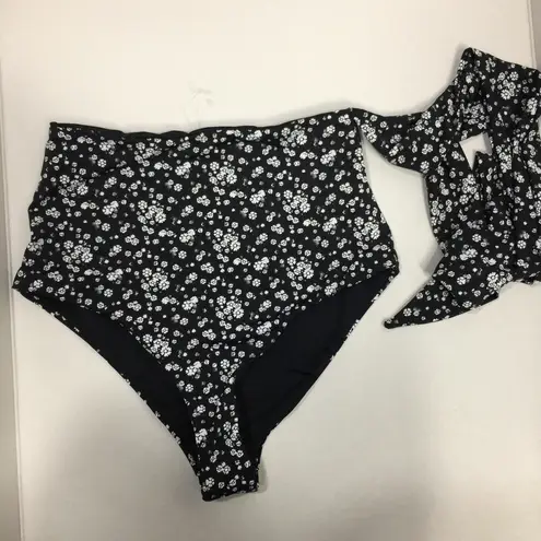 dippin daisy's swimwear Dippin’ Daisy’s Grace High Waisted Side Tie Black Floral Bikini Swim Bottoms