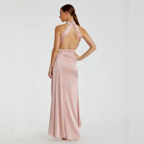 Mac Duggal 🆕 NWT Light Pink Open Back High Neck Side Ruched Gown sz6 Shell Pink