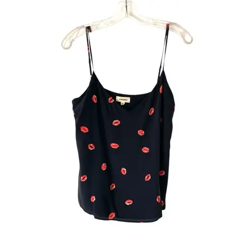 L'Agence L’Agence Suede Silk BlackRed Lip Print Women's Cami Top Blouse size small