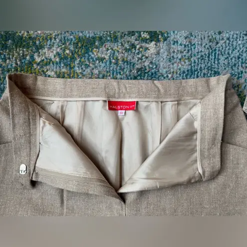 NOS 80s vintage Halston III linen silk blend pocket midi skirt, size 10 Tan
