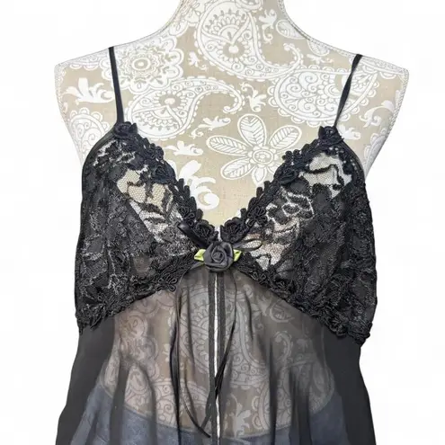 Seductive Wear by Cinema Exoile Black Sheer Lace Babydoll Cami Y2K Lingerie L Size L