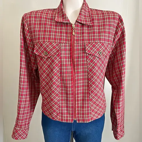 Vintage 90s Red Plaid Cropped Zip Jacket F Stop Grunge Tartan Indie Sleaze Sz 12