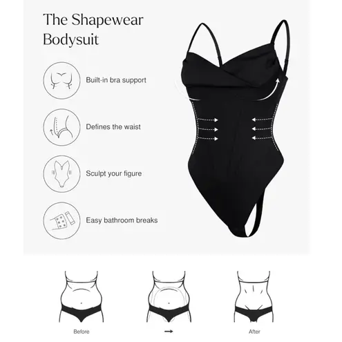 NWT Popilush Black Corset Cowl Neck Thong Bodysuit Shapewear – Large