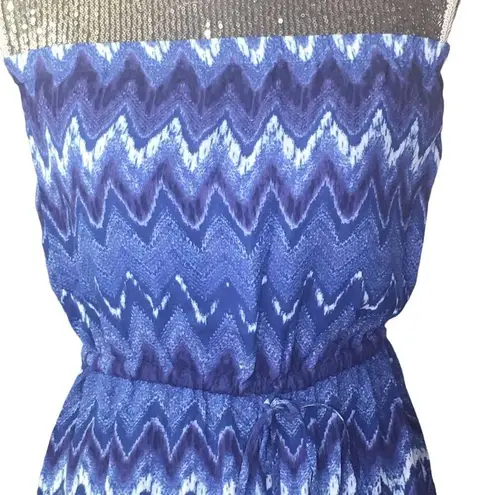 Figue Silk Strapless Blue Chevron mini dress size Small Tassel