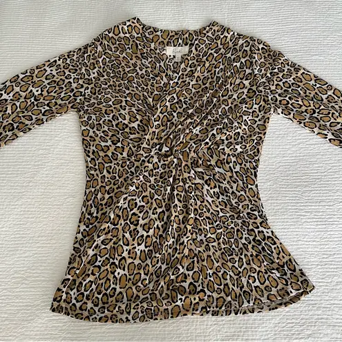 Animal print Leopard cheetah faux wrap top XS Brown