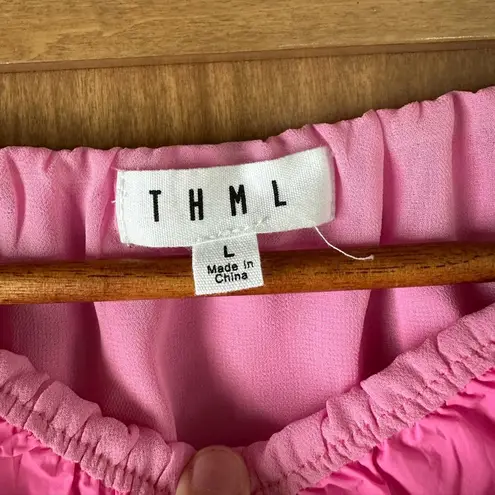 THML  Anthropologie Hot Pink Puff Sleeve Top size Large​ thumbnail 5