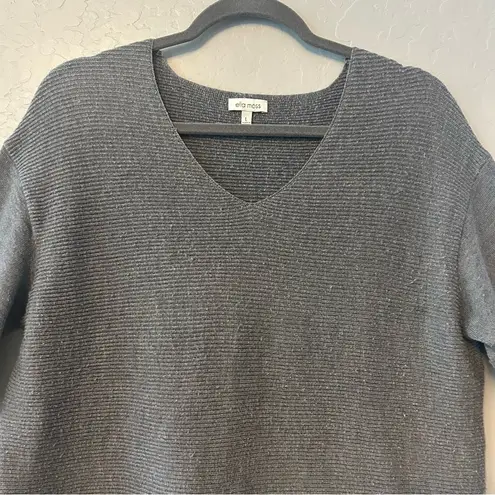 Ella Moss charcoal gray v-neck ribbed pullover sweater size large