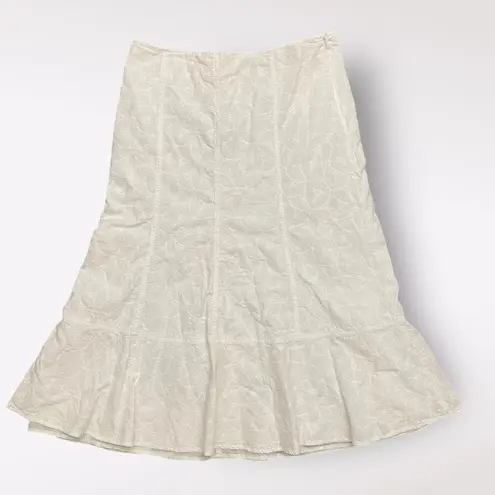 Versailles White Eyelet Lace Midi Skirt Womens Size 12 Boho Cottage