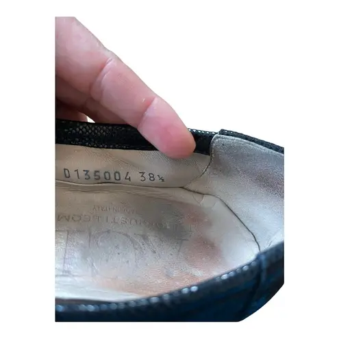 AGL Black Wedges Patent Leather Cap Toe Round Shimmery Suede Shoes EU 38.5 US 8