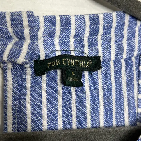 For Cynthia Linen Blend Blue White Stripe Dress Size Large