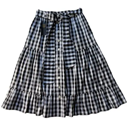 NWT Polo Ralph Lauren Tiered Silk Midi in Black White Gingham Button Skirt 2