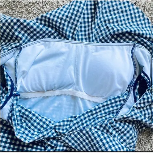 Cremieux Blue Gingham Plaid Off The Shoulder One