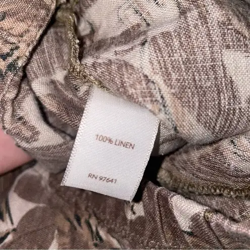 J Jill Size S 100% Linen Wide Leg Printed Pants Pull On Brown