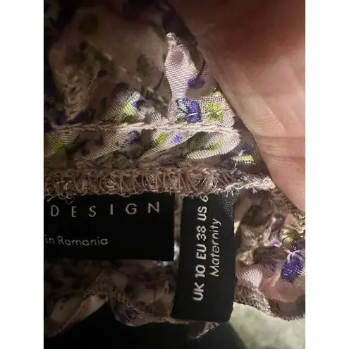 ASOS DESIGN Maternity Floral Ruffle Neck Long Sleeve Blouse Size US 6 Pink