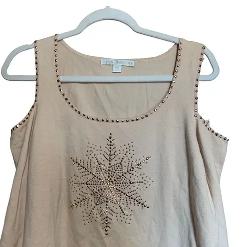 Boston Proper Womens Size Large Beige Embellished Cold Shoulder Sweater Top