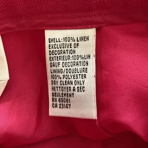 Talbots  Hot Pink Irish Linen Lined Tropical Fruit Embroidered Pants Size 8P