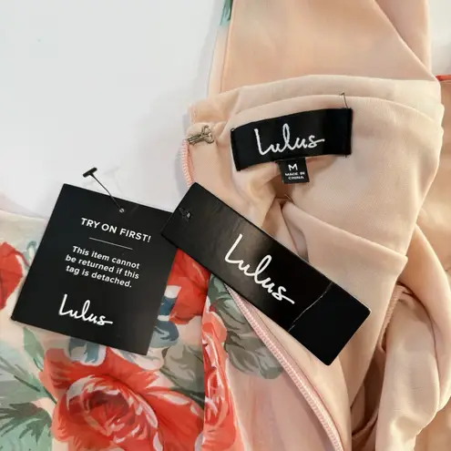 Lulus NWT  Peach Pink Garden‎ Meandering Blush Floral Chiffon Maxi Dress MEDIUM