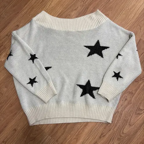 Exlura Sweater Womens XL/2XL Off the Shoulder Batwing Cream Star Loose Fit