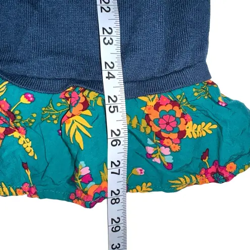 Matilda Jane Long Sleeve Mix Media Floral Twist Back Teal Sweater Top MEDIUM