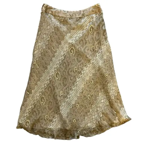 Laura Ashley Womens Fairy Y2K Silk Skirt Size 8 Sequin Romantic Cottage Flowy