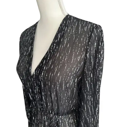 Maje Black Sheet Metallic Long Sleeve Black Maxi Dress Size 40 / US Large