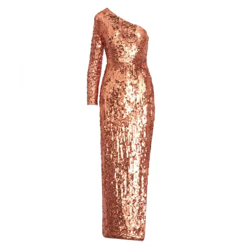 Mac Duggal Sequined One Sleeve Column Gown- Copper