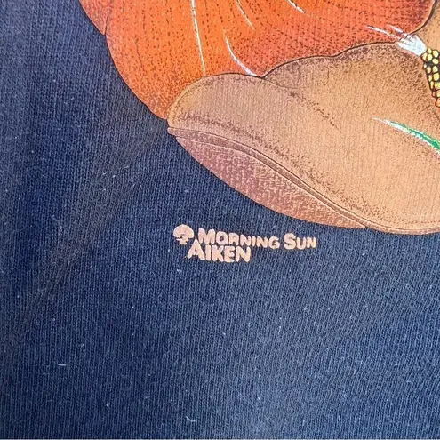 Vint. 90s Fall Harvest Cowboy Boot Cornucopia Floral granny collared sweatshirt Black Size L