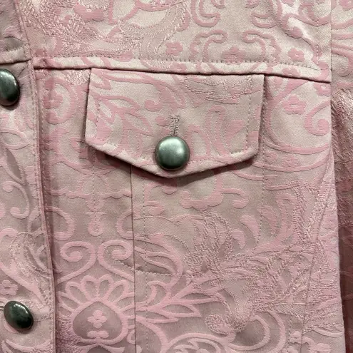 Vintage Y2K Casual Corner Pale Pink Damask Button Front Jeans Jacket Size 12