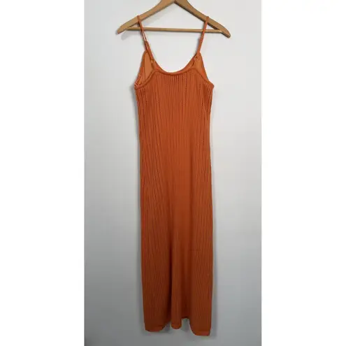 Freshman 1996 Orange Brown MIDI Sweater Dress Size Large Spaghetti Strap Knit