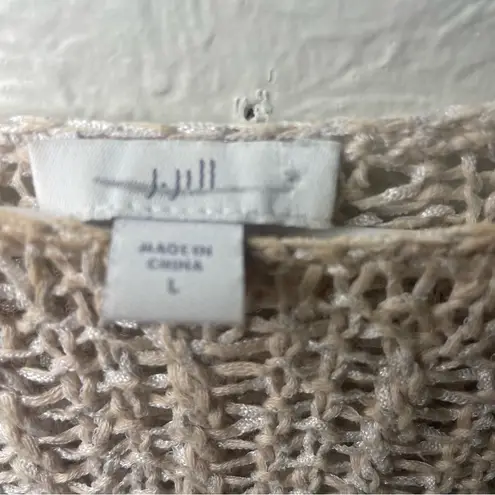 J.Jill Metallic Open Knit Sweater Beige Layered Hem Size Large Tan