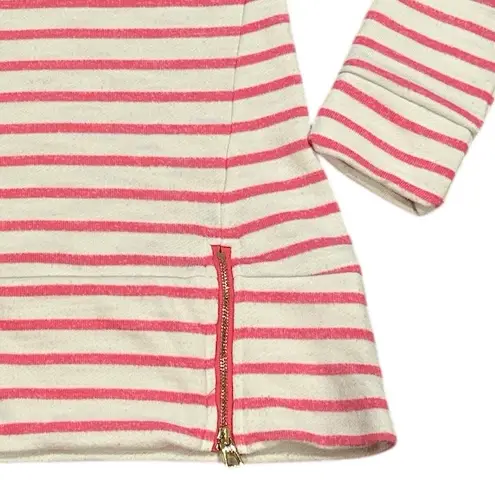 Sail To Sable Tuckernuck Pink White striped cowl Sweatshirt Goldtone Zipper top