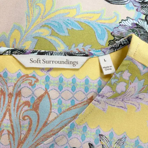 Soft Surroundings Womens Westo Top L Multicolor Floral Boho Tunic Artsy Peasant