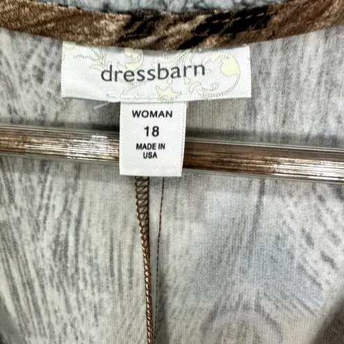 Vintage Y2K Dressbarn Dress Womens 18 Brown Peacock Print Babydoll Beaded Boho