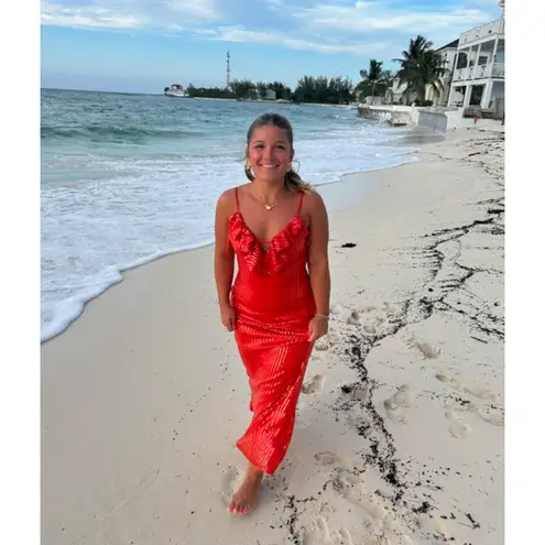 ANTHROPOLOGIE If By Sea Sequin Slip Midi Dress in Orange Size Large