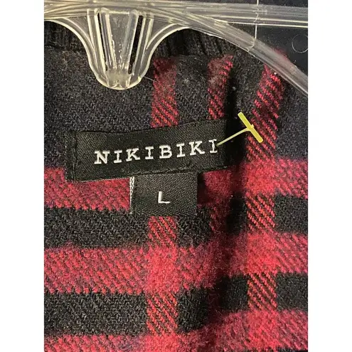NIKIBIKI plaid zip up hooded black & red vest Sz L