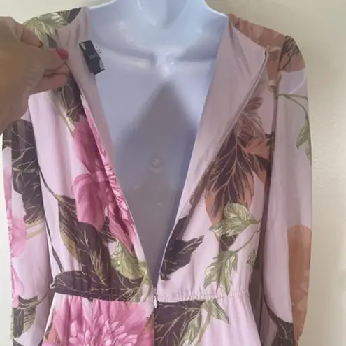 Maison Tara Floral Maxi Dress Sz 4 Pink Orange Chiffon Ruffle Wrap Style